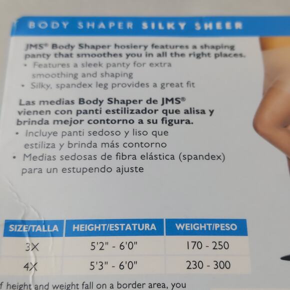 Just My Size JMS Body Shaper Silky Sheer 91310 Suntan Sheer Toe Control Top 3X - Picture 4 of 7